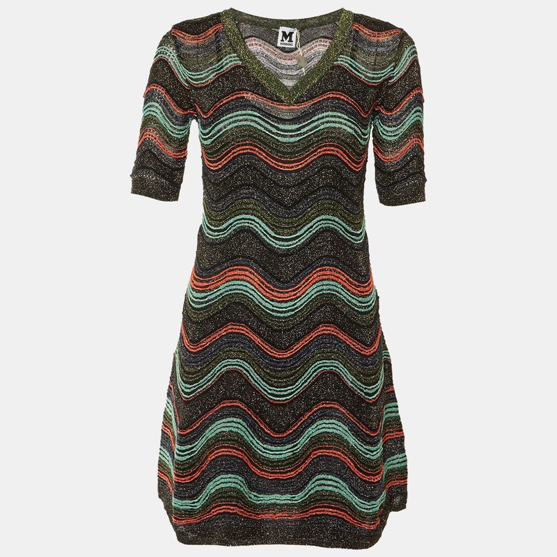 M Missoni Multicolor Pattered Lurex Knit Mini Dress S